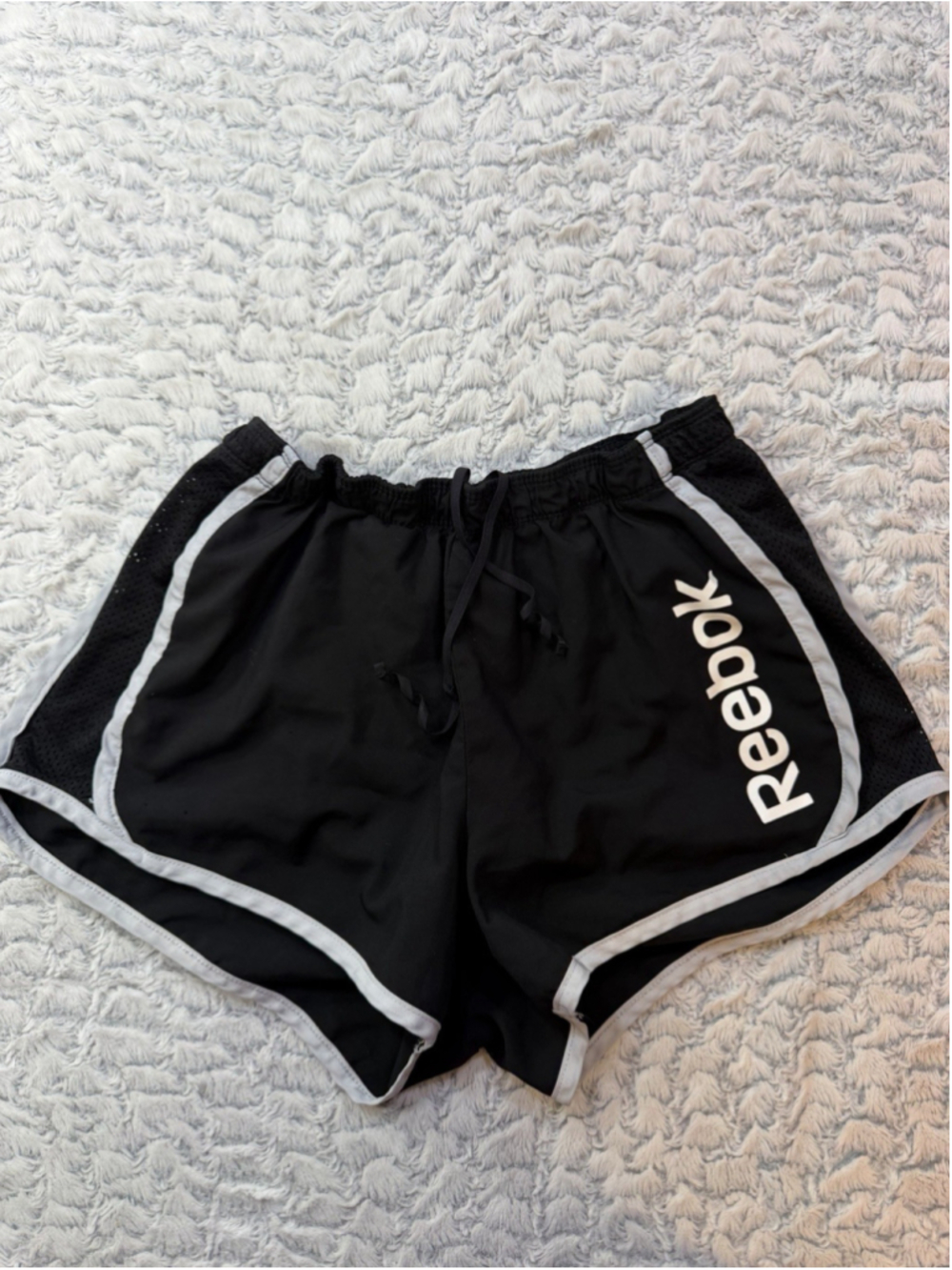 Reebok Women’s Black Mesh Running Shorts Drawstring Elastic Waist, M